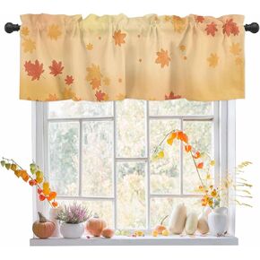 Fall Valance for Windows Maple Leaves Curtains Valances Harvest Thanksgiving Rod Pocket Valance Window Treatments Autumn Orange Short Curtains for Kitchen Living Room Bedroom Bathroom 54x18 Inch