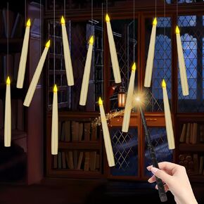 12 حزمة من الشموع العائمة لتزيين الهالوين مع عصا، شموع مستدقة عديمة اللهب وامضة خفيفة دافئة، أضواء شموع معلقة على شكل ساحرة لهاري بوتر، ديكور عيد الميلاد، هدية عيد ميلاد للحفلات in Kuwait