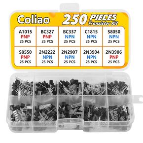 10 Values 250pcs BJT Transistor Kit A1015 BC327 BC337 C1815 S8050 S8550 2N2222 2N2907 2N3904 2N3906 PNP NPN Power General Purpose Transistors Assortment Kit