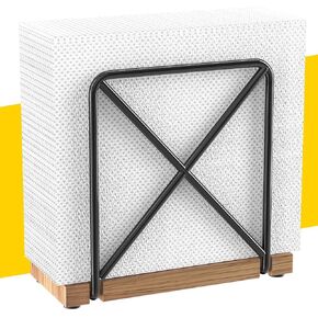 Black Napkin Holder for Table - Securely Holds Cocktail Napkins, Robust Metal and Wood Construction, Stylish Napkin Dispenser for Kitchen, Bar, or Outdoor, Keeps Paper Napkins Organized