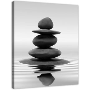 LZIMU Black and White Zen Wall Art Stones in Water Pictures Print on Canvas for Bathroom Yoga Meditation Spa Room Living Room Bedroom Wall Decorations Framed (Zen-1, 12"x18" (30x45cm))