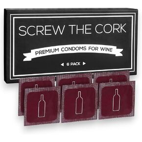Screw The Cork: Condom Style Wine Bottle Stoppers (6 Pack) • Air-Tight Rubber Seal for Fresh Wine • Funny Wine Gifts & Novelty Gag Gift • Great For Bachelorette Parties, Birthdays & Christmas