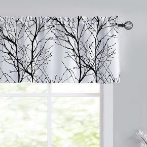 FMFUNCTEX Black White Kitchen Valance Curtain Panel 18" Length Tree Branch Print Blackout Living Room Window Valance 50" w 1 Panel