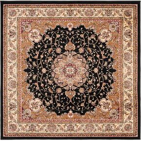 SAFAVIEH Lyndhurst Collection Area Rug - 8' Square, Black & Ivory, Traditional Oriental Design, Non-Shedding & Easy Care, Ideal for High Traffic Areas in Living Room, Bedroom (LNH329A)