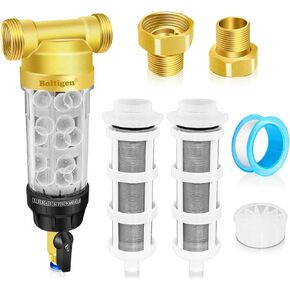 Boltigen 50/100 Micron Spin Down Sediment Filters, Reusable Flushable Whole House Sediment Filter for Well Water, 1" MNPT + 3/4" FNPT + 3/4" MNPT, Water Pre-Filtration System for City, Home