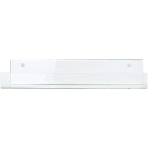 Huji 16 Inch Invisible Clear Acrylic Floating Wall Ledge Shelf with Rounded Corners for Books, Collectibles, Photos, Coffee Mugs, Makeup, Funko Pop, Toys, Spice Rack (2 Shelves)
