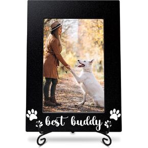 wooden frame with black metal stand - Best buddy - wooden frame for 4"x 6" horizon picture, gift for dog-lover, classic photo frame, gift and decorations (A06)