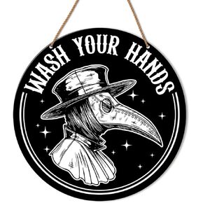 Gothic Bathroom Sign Decor, Wash Your Hands Sign, Goth Toilet Powder Room Plague Doctor Wall Hanging Signs Decorations