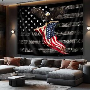 Viajar American Flag Tapestry, Bald Eagle Tapestry Stars and Stripes Flag Tapestry Wall Hanging, Haliaeetus Leucocephalus American Culture Tapestry for Bedroom Home Dorm Party Decor 48Wx36H inches