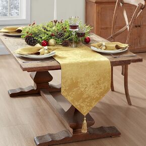 Elrene Home Fashions Poinsettia Elegance Jacquard Holiday Table Runner, 13" x 70", Gold