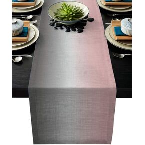 Ombre Cotton Linen Rectangle Table Runners 18''x72'', Gradient Pink and Grey Luxury Table Runners for Wedding Party Banquet Dinner Decor