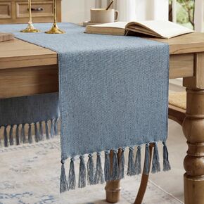 Linen Style Rustic Table Runner, Farmhouse Cotton Linen Table Runner, Boho Table Runners 72 Inches Long with Hand Tassels for Home Tabletop Decor and Everyday Use - Off White, 72 Inch