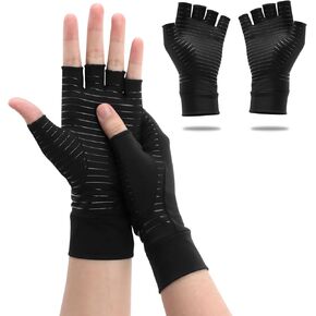 FlyCoco Arthritis Gloves Copper Fiber Half Finger Gloves for Men and Women Relieve Carpal Tunnel and Poor Circulation
