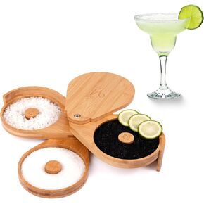Margarita Salt Rimmer Set, Bamboo Salt Rimmer for Cocktails with 6 Juices Sponges and 4 Anti-slip Mats, Bloody Mary, Manhattan salt rimmer for Bar and House Party.