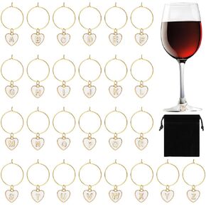 SANNIX دلايات زجاجية للنبيذ 26 قطعة حروف معدنية حلية زجاجية علامات حروف خرز علامات لتزيين حفلات تذوق النبيذ in Kuwait