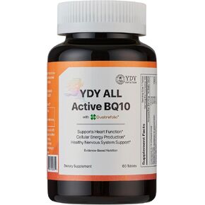 YDY All Active BQ10 - CoQ10 100mg, Vitamin B Complex (B1, B2, B3, B6, B7, B9, B12, Pantethine) - Supports Heart Health, Cellular Energy - 60 Tablets