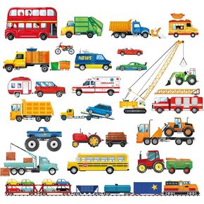 decalmile Transportation Cars Wall Decals Trucks Construction Cars Vehicle Wall Stickers Boys Bedroom Kids Room Playroom Wall Decor