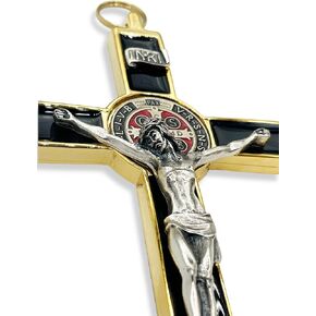 Caritas et Fides 8 Inch St Benedict Crucifix Black Crucifix Wall Cross with Plated Gold Trim - Crucifix Metal Cross for Catholic Decor, Office - Powerful Spiritual Protection from Evil
