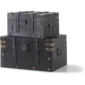 Soul & Lane Elysian Wooden Chest Duo - Elegant Wood Storage Trunks with Lids & Vintage Charm (Set of 2), Antique Versatile Organizational Decor for Home & Office