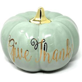 Nature's Mark Thanks Giving Fall Harvest Ceramic Pumpkin Decor, Give Thanks (4.5" H x 6.5" W x 6.5" D)