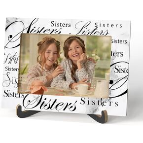 Sisters Photo Frame - Best Sisters Wooden Tabletop Picture Frame with Stand - Birthday Graduation Christmas Gifts for Soul Sister Bestie Friend -A14