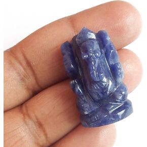 Natural Sodalite Stone Healing Good Luck Charm Ganesha Statue, Tiny Ganesh Statue Ganesha Statue for Gift Beautiful Handcrafted Ganesha Idol Pocket Ganesh Statue Sculpture