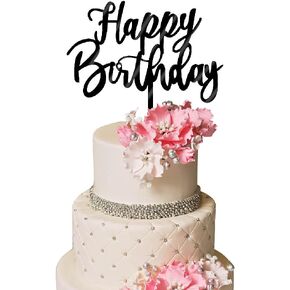 Happy Birthday Cake Topper, Happy Birthday Cake Decoration Suitable For Party Decoration For Anniversary/Birthday (Acrylic black)