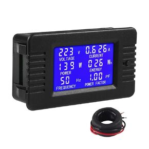 AC Digital Meter, AC 80-260V 100A LCD Display Digital Current Voltage Power Energy Frequency Power Factor Multimeter Ammeter Voltmeter 100A(Solid Core Current Transformer)