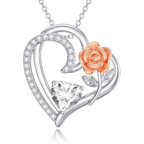 1CT Moissanite Diamond Rose Heart Necklace Infinity Heart Necklace for Women 14K Gold Plated 925 Sterling Silver Love Heart Pendant Birthday Christmas Gifts for Her Girlfriend Wife, 18+2 Inch