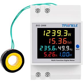 Single Phase Din Rail AC Energy Meter Monitor 6 in 1 Multimeter AC 40-300V 100A Voltage Current Voltmeter Ammeter Watt Kwh Frequency Power Meter 110V 230V (External CT)
