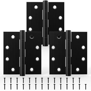 KOLET Ball Bearing Door Hinges, 4.5 x 4 Inches Stainless Steel Door Hinges, Square Corner with Extra Thick 3mm, Smooth Opening, No Squeak and Non Removable Pin, Matte Black, 3 Pack