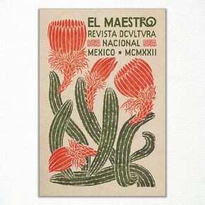 Prinajssiad 12x16in Unframed Vintage Mexican Wall Art, Green Plant Cactus Wall Art, Colorful Southwestern Wall Art Canvas, Orange Rustic Desert Art Botanical Cactus Print for Wall Decor
