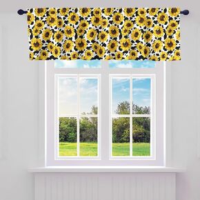 Cow Print Valance Curtains for Living Room Bedroom, Sunflower Floral Kitchen Curtains Valances, Farmhorse Black White Cow Blossom Flowers Curtain Valances for Windows Bathroom, 1 Panel 52"x12", Yellow