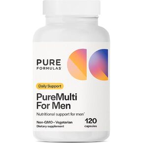 PureFormulas PureMulti for Men - Daily Comprehensive Multivitamin for Men's Health, Vitality, Energy, Focus, & Performance. Mens Vitamins A, C, D, E, & B12, Zinc Calcium, Magnesium & More 60 Capsules