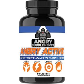 Angry Active 23in1 Men's Multi-Vitamin + Herbs & Minerals, Multivitamin Capsules to Support Energy, Immunity and Overall Health, 60ct