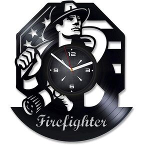 Firefighter Vinyl Record Wall Clock. Decor for Bedroom, Living Room, Kids Room. Gift for Him or Her. Christmas, Birthday, Holiday, Housewarming Present.