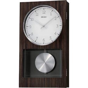 Seiko Modern Dark Wooden Wall Clock with Pendulum and Dual Chimes