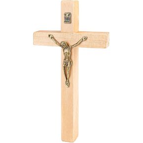 UPIQNG Jesus Christ Wall Cross Wooden Hanging Crucifix Cross Catholic Christian Wall Cross with Metal Jesus for Wedding Party Home Decoration,Wooden Color,6 Inch