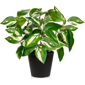 Artificial Plants Indoor Small Fake Plants in Pots Faux Pothos N‘ Joy Potted Plant Fake Indoor Plants with black Pots for Bathroom Living Room Office Desk Shelves