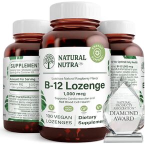 Natural Nutra Vitamin B12 Supplement, Helsp to Increase Energy Levels, Promotes Better Mentel Health, Supports Cardiovascular System, 100 Lozenges