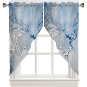 Prime Leader Marble Swag Valance Curtains Blue White Marble Texture Rod Pocket Kitchen Curtains Scalloped Window Treatment Valances Swag Curtains for Living Room, 1 Pair, 36" W x 45" L