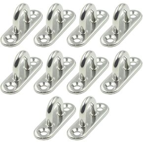 10Pcs M5 Eye Plate, Marine Oval Buckle Fixed Plate Seat Rope Pull Ring Oval Door Buckle 304 Stainless Steel 1.8 Inch Length