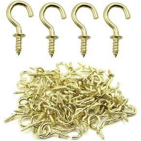 Biaungdo 200 Pcs 1/2" Ceiling Cups Hooks Small Screw Hooks Mini Ceiling Hooks Metal Self-Tapping Screws Hooks for Hanging, Gold
