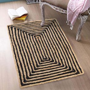 Superior Hand Woven Indoor Area Rug, Dyed Natural Jute, Vintage Boho Floor Decor, Living/Dining Room, Bedroom, Office, Dorm, Kitchen, Entry, Farmhouse, Braided Dyed Jute, 4' Round, Black