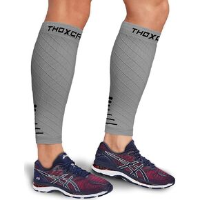 Calf Compression Sleeve for Men Women (1 Pair), Leg Support Footless Compression Socks for Running - Shin Splint Varicose Veins Swelling & Pain Relief, Gray/Black, Large