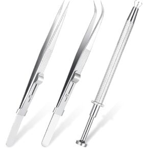 3Pcs Piercing Ball Grabber Tool Jewelers Tools, Piercing Tools For Changing Jewelry, Stainless Steel Jewelry Tweezers Locking Tweezers for Gemstone Grabbing,Precision Instrument Repair