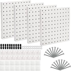Foraineam 4 Pieces Pegboard Wall Organizer Panels, Wall Mount Display Pegboard Wall Panel Kits, 2 Installation Methods Pegboard Organizer Board, Small Peg Boards for Wall Garage Workbench Shop Office