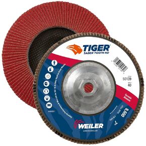 Weiler 50139 Saber Tooth High Density Abrasive Flap Disc, Flat, Phenolic Backing, 5/8" - 11 Arbor, Ceramic, 7" Diameter, 40 Grit