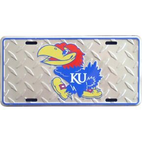 Hangtime Kansas Jayhawks diamond emboss metal license plate 6 x 12