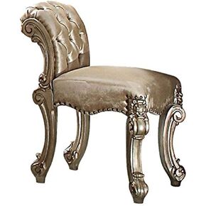 ACME Vendome Vanity Stool - 23008 - Fabric - Gold Patina & Bone